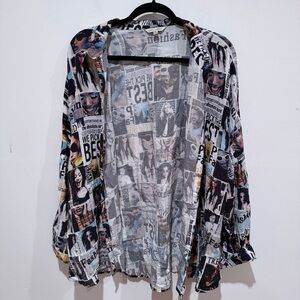 John Mark Graphic Newspaper Print Women's Button Up